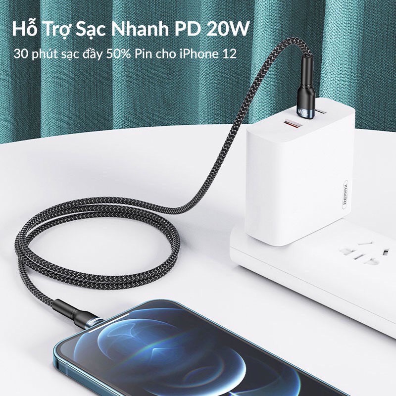 Cáp Sạc Nhanh 20W Dành Cho iPhone Remax RC-171, Chuẩn TypeC to IP,  Sử Dụng Chip E-marker, Chống Sạc Quá Tải, Chống Gãy Cáp - Hàng Chính Hãng - Trắng