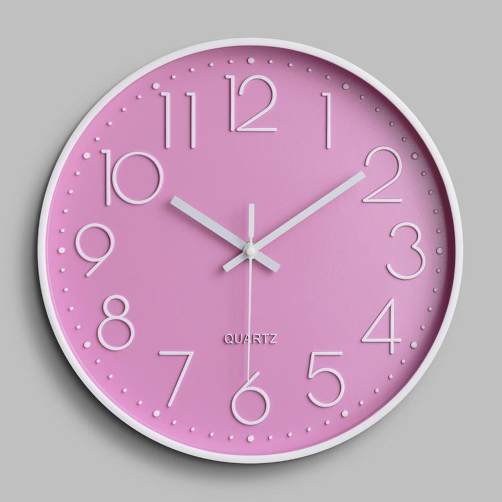 Smart Silent Wall Clock Battery for Home Living Room Kitchen Patio Decor pink