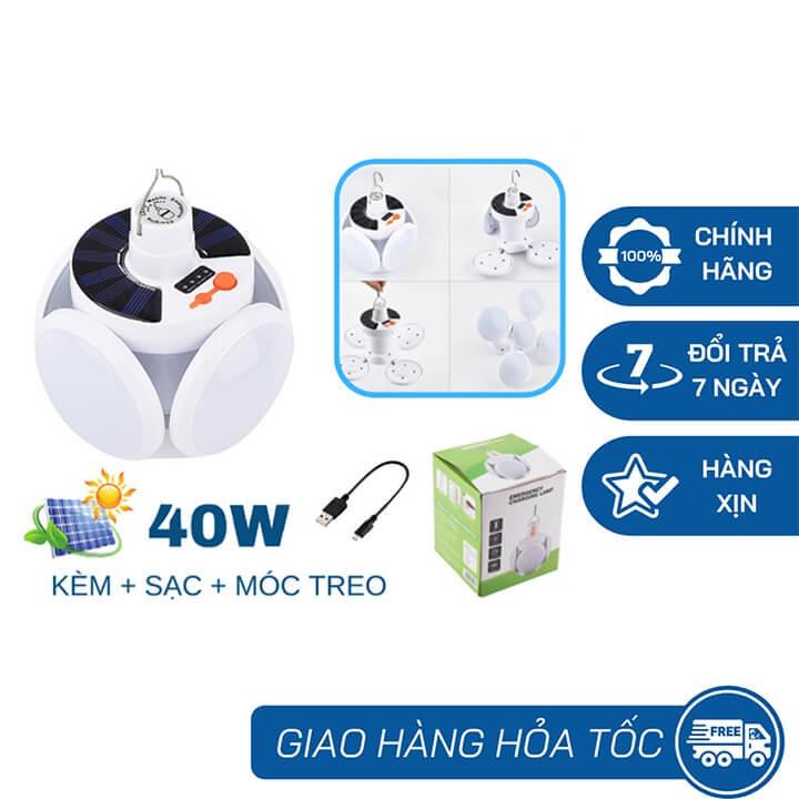 Bóng Đèn Tích Điện 40W , Năng Lượng Mặt Trời 4 Cánh ,Đèn Led Siêu Sáng ,Tiết Kiệm Điện Năng , Chống