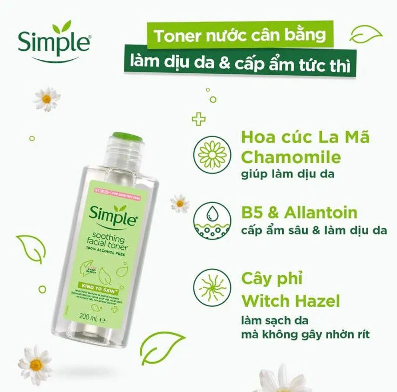 Nước Hoa Hồng Không Cồn Làm Dịu Da Simple Kind To Skin Soothing Facial Toner