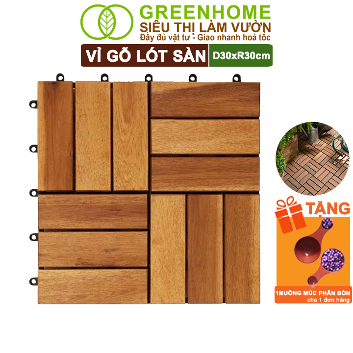 Vỉ Gỗ Lót Sàn Ban Công, D30Xr30Cm, 12 Nan, Hàng Xuất Khẩu, Dễ Lắp Đặt, Lót Sân Vườn, Sân Thượng, Hồ Bơi Greenhome