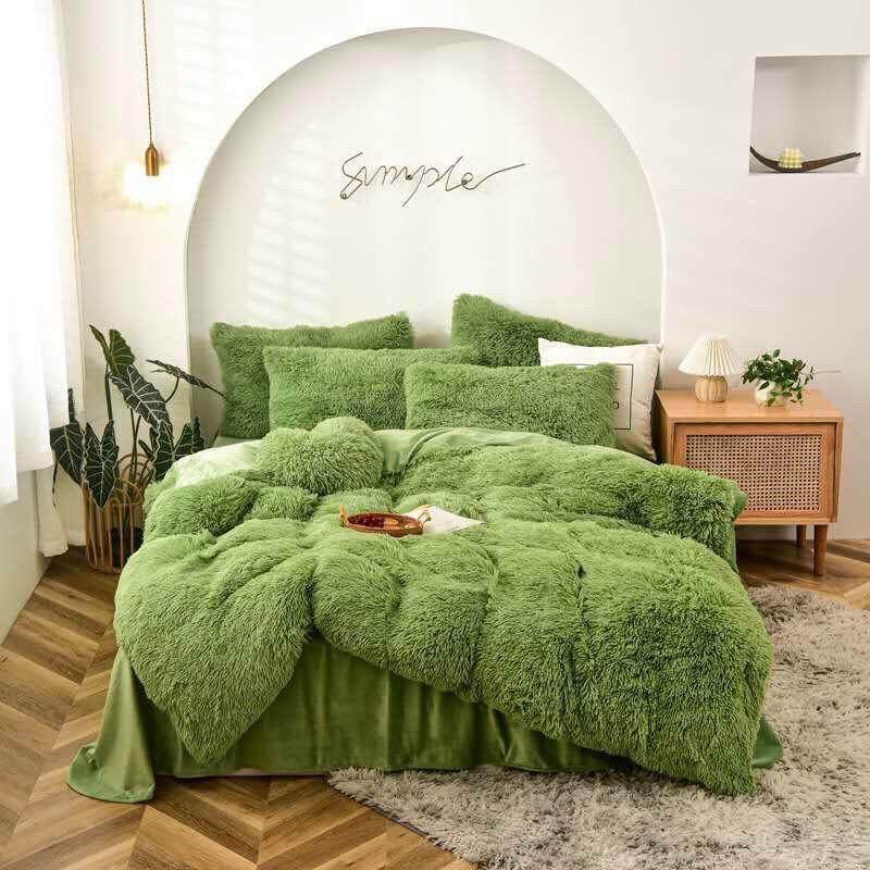 Chăn Ga Gối Nỉ Nhung Trái Tim Hàng Nhập khẩu Cao Cấp 5 Món