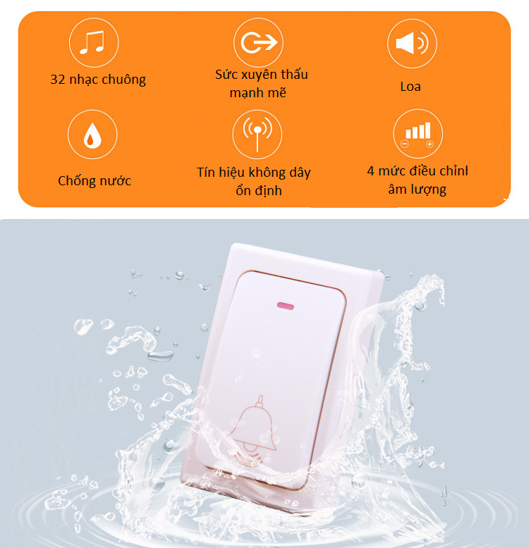 Chuông cửa không dây MR-868 Mingrui - CHUÔNG ĐẸP, ÂM VANG, CHỐNG NƯỚC, CHỐNG BỤI TỐT