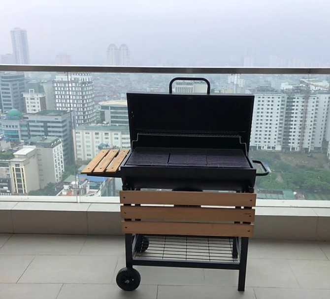 Bếp Nướng Than Hoa Nắp Đậy Có Tay Đẩy BBQ05, Bếp Nướng BBQ, Bếp Nướng Than Hoa Sân Vườn