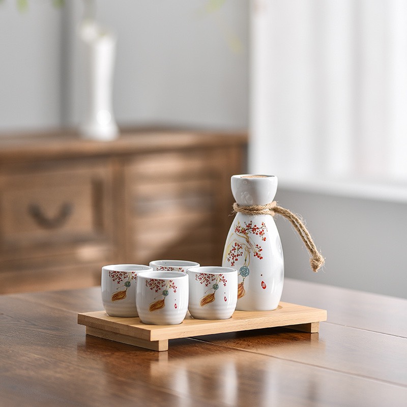 Bộ bình rượu gốm sứ Sakura phong cách Nhật Bản Cổ Điển, Bộ bình rượu Sake cao cấp