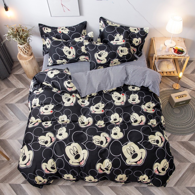 Bộ Drap & Chăn Phao 5 Món Cotton Poly Micki Đen