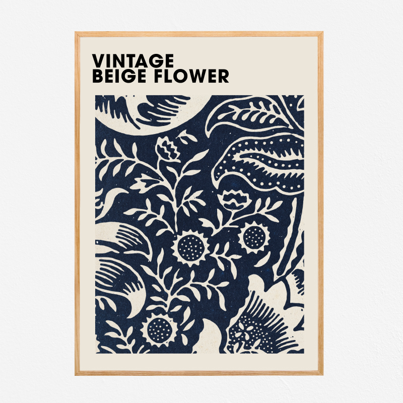 Tranh trang trí khung kính gỗ sồi treo tường cao cấp "Beige Flower"