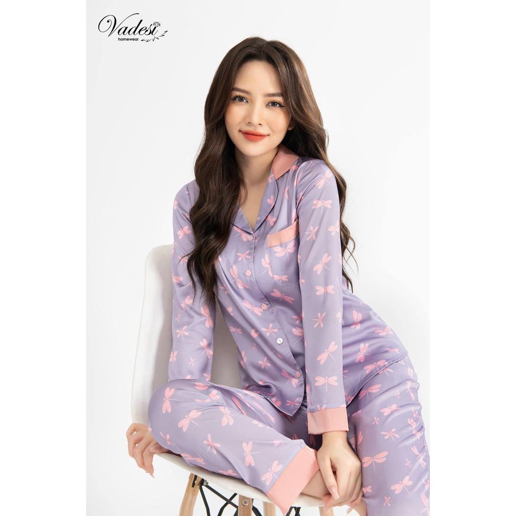 Bộ Đồ Ngủ Nữ Pijama Dài Tay Lụa Cao Cấp Mặc Nhà Họa Tiết Đẹp Mềm Mịn Thấm Hút Thoáng Mát – VADESI