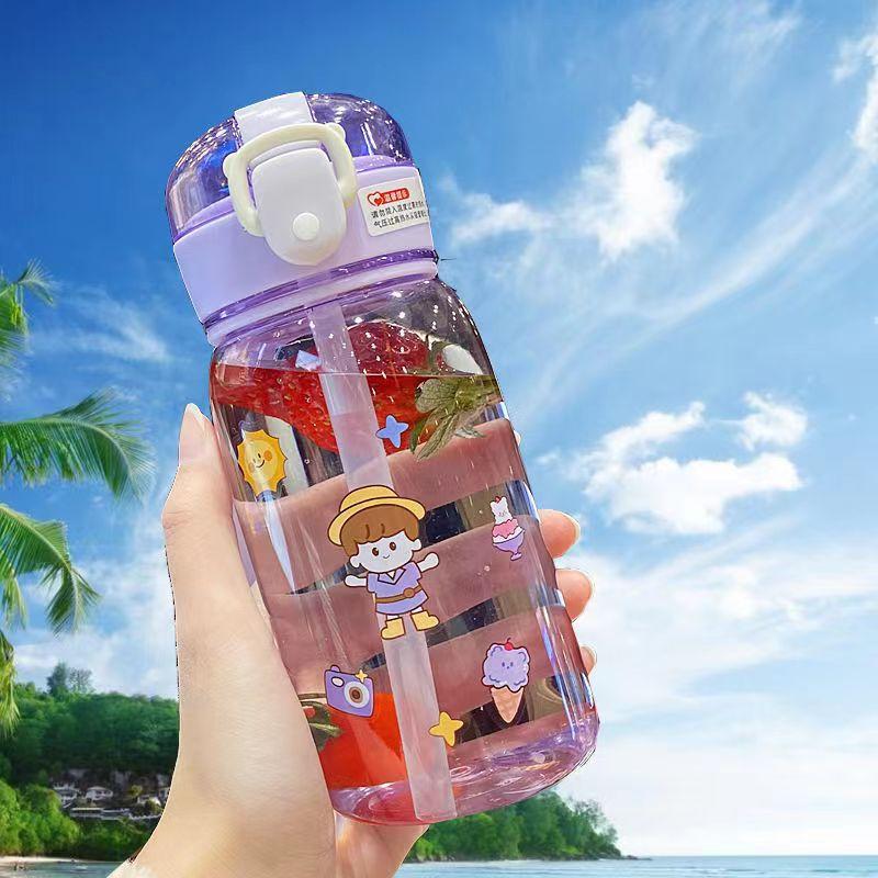 Giao hàng nhanh nắp bật lên cốc nước cống trà hoạt hình dễ thương đơn giản văn phòng dung tích lớn cốc nhựa không gian giá trị cao cốc sinh viên đi kèm cốc