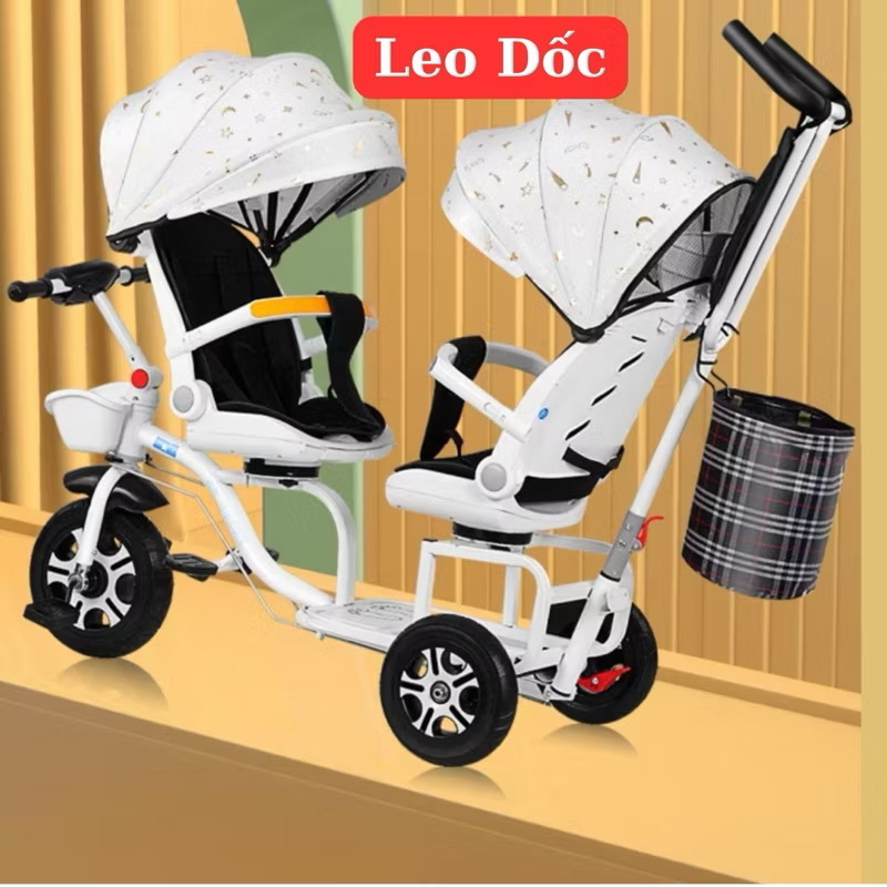 Xe đẩy đôi 3 bánh cho bé ngồi &amp; nằm - Có đèn nhạc - An toàn chắc chắn