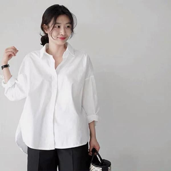 Áo sơ mi trắng dài tay chất lụa hàn oversize, sơ mi trắng basic