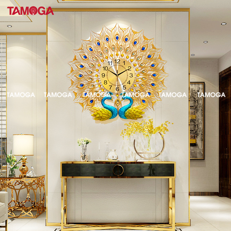 Đồng hồ tường trang trí chim công vàng sang trọng TAMOGA HIANTA 618