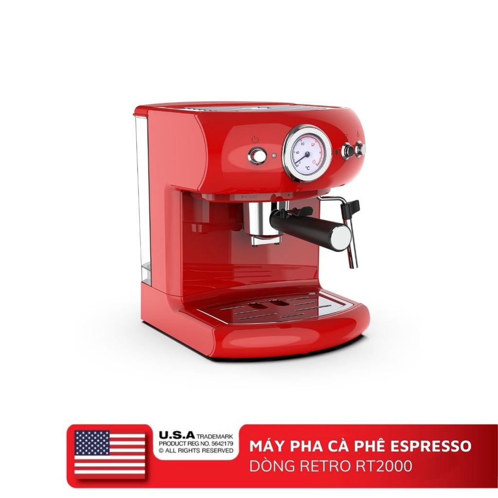 Máy pha cà phê espresso 1,5 lít PerySmith RT2000 2 vòi tiện lợi - Hàng chính hãng