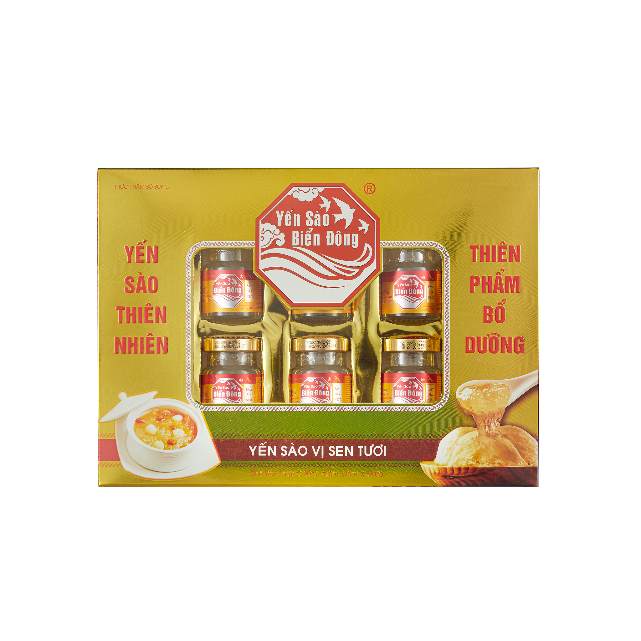 Yến Chưng Sẵn Vị Sen Tươi YẾN SÀO EAST SEA NEST 15% Tổ Yến - Hộp 6 hũ x 70ml