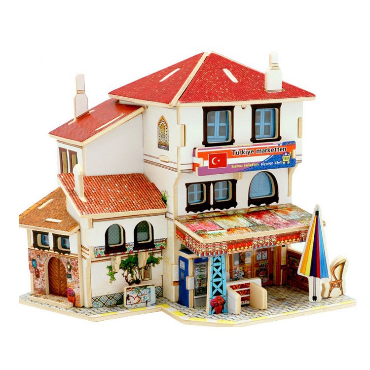 Đồ chơi lắp ráp gỗ 3D Mô hình Nhà gỗ Turkish Convenience Store F141