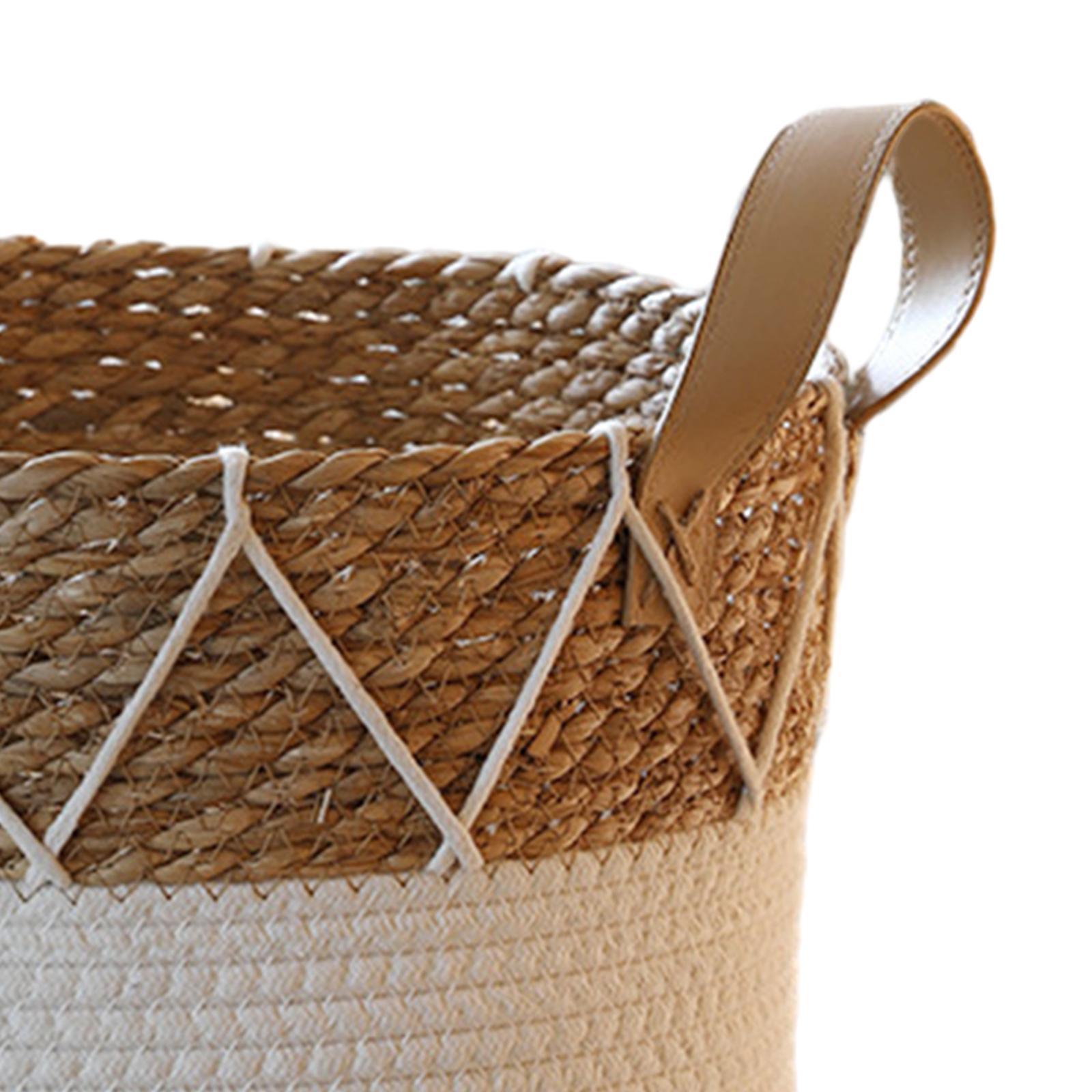 Laundry Hamper, Woven Rope Laundry Basket, Nordic Toys Storage Basket, with Handle, Baby Nursery Hamper for Handbag, Bedding Clothing Closet Toys