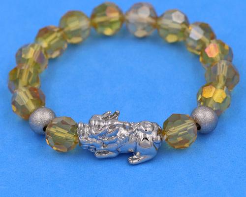 Vòng tay Pha Lê Vàng Đậm cắt giác 10 ly Mix Tỳ Hưu inox 2 Bi VFLGVDTHTRHB10 - Vòng tay thời trang phong thủy