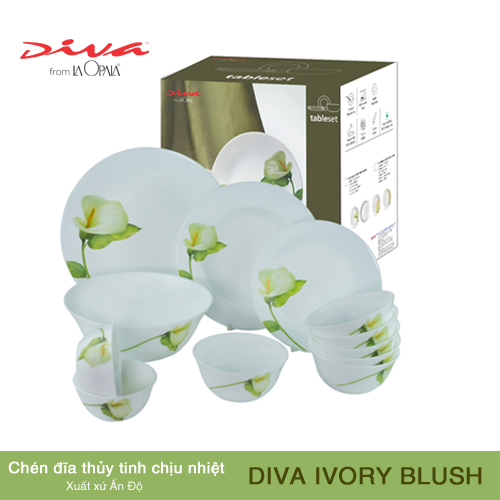 Bộ chén đĩa thủy tinh Diva Ivory I.B 10 món (La Opala), bộ quà tặng tân gia, quà Tết