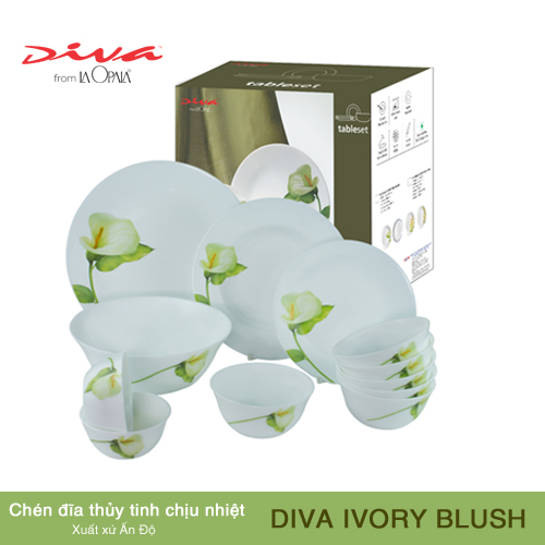 Bộ chén đĩa thủy tinh Diva Ivory I.B 10 món , bộ quà tặng tân gia, quà Tết