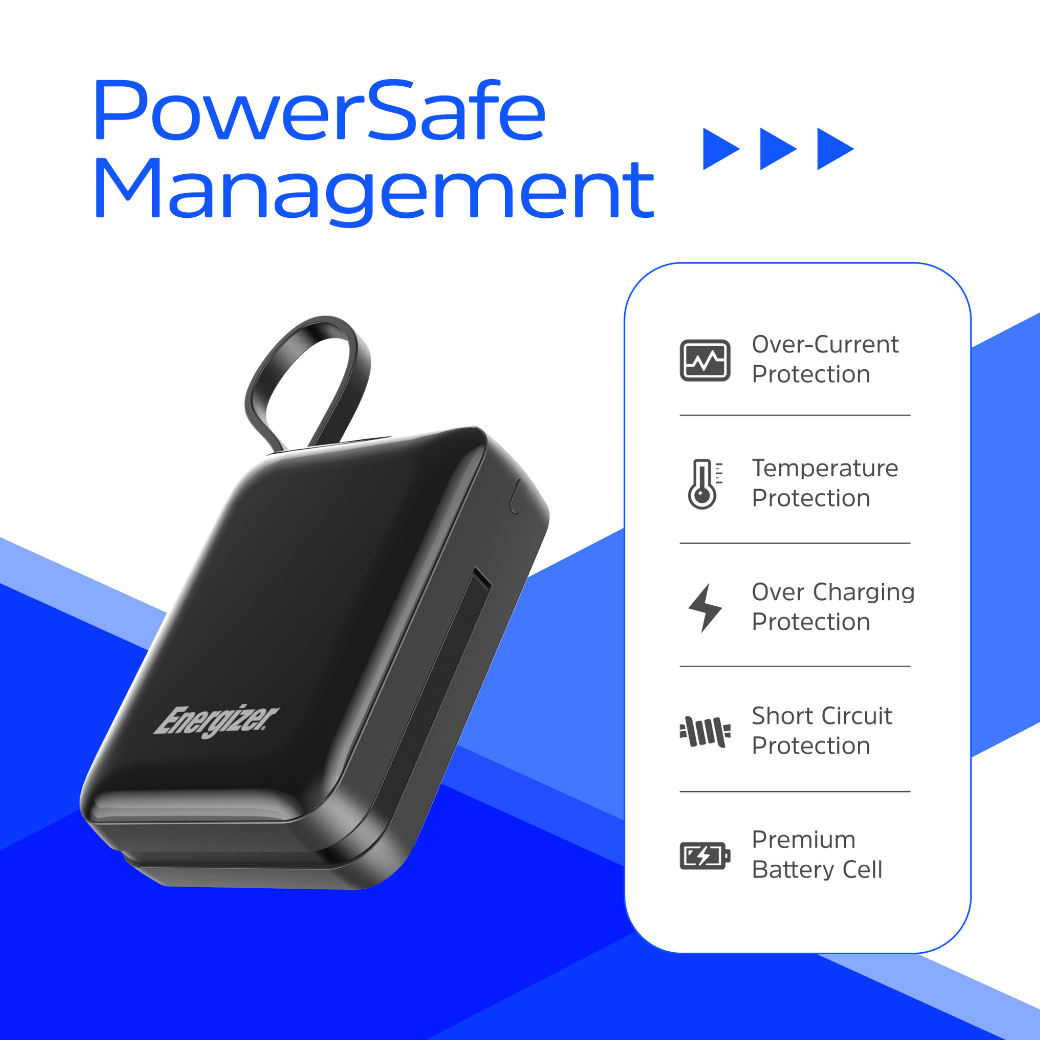 Sạc dự phòng Energizer 20,000mAh sạc nhanh 35W, sạc cùng lúc 3 thiết bị, tích hợp 2 dây type C - Hàng chính hãng