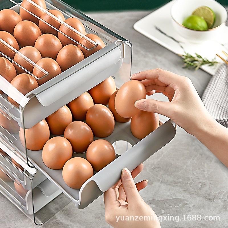 (giá sỉ) Hộp Đựng Trứng Trong Suốt 2 Tầng Để Tủ Lạnh 32 Lỗ Thiết Kế Thông minh tiện dụng