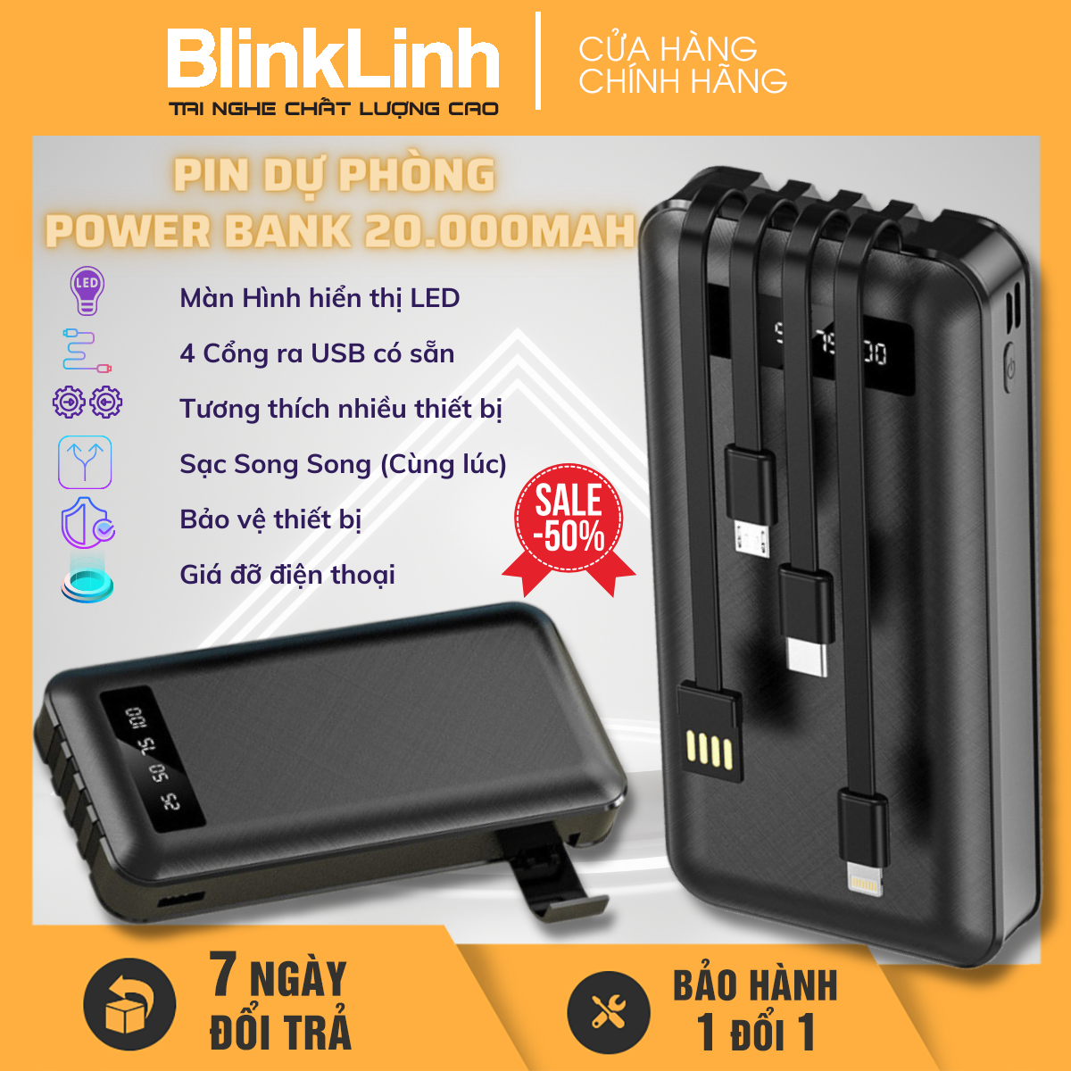 Sạc dự phòng Power Bank 20000mAh phiên bản mới dung tích lớn chất lượng,cục pin dự phòng tích hợp nhiều cổng tiện lợi