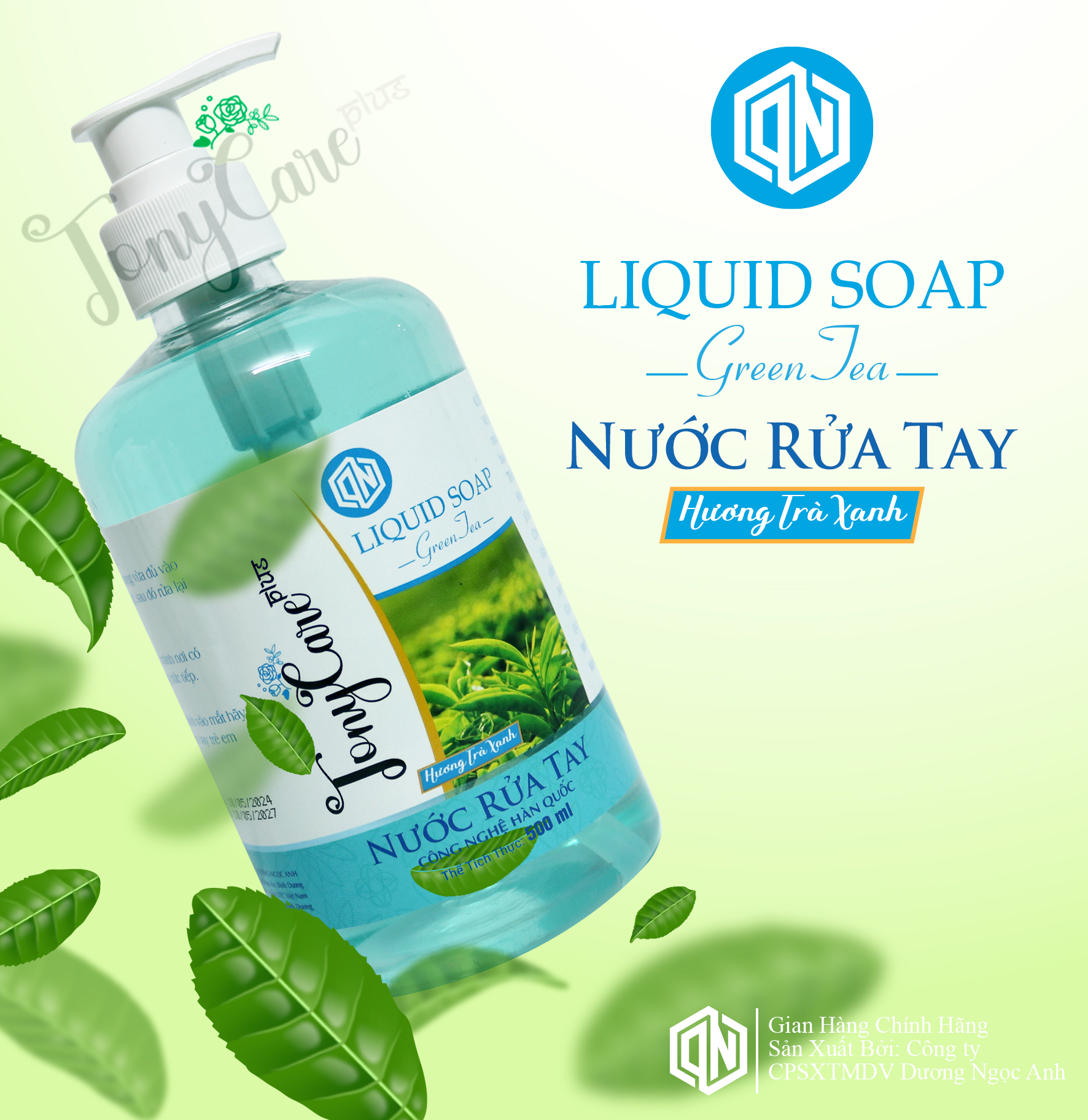 Nước rửa tay Tonycare 500ml Hương Trà Xanh – Diệt khuẩn, dịu nhẹ, hương thanh mát – Chính hãng Tonycare