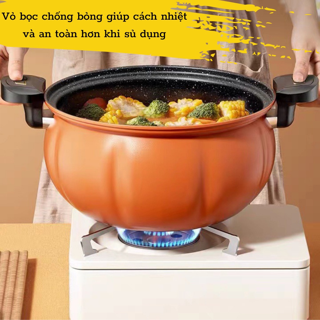 Nồi Áp Suất Bí Ngô Thông Minh Nồi Hầm 4in1 Đa Năng 8L , Hầm Gà, Cháo - Nồi Chiên, Xào, Nấu Lẩu, Nấu Cơm - Tặng Kèm Xửng Hấp - Chính Hãng MINIIN