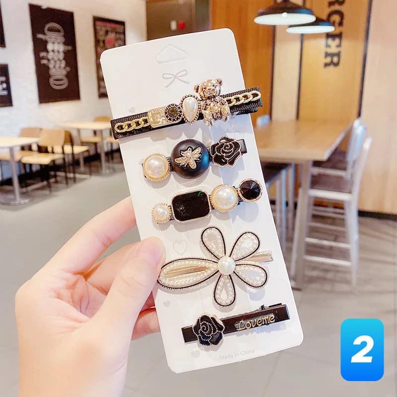 Set 5 chiếc Kẹp tóc Hàn Quốc gắn đá màu cực hot - 1 set 5 cái hình dáng khác nhau