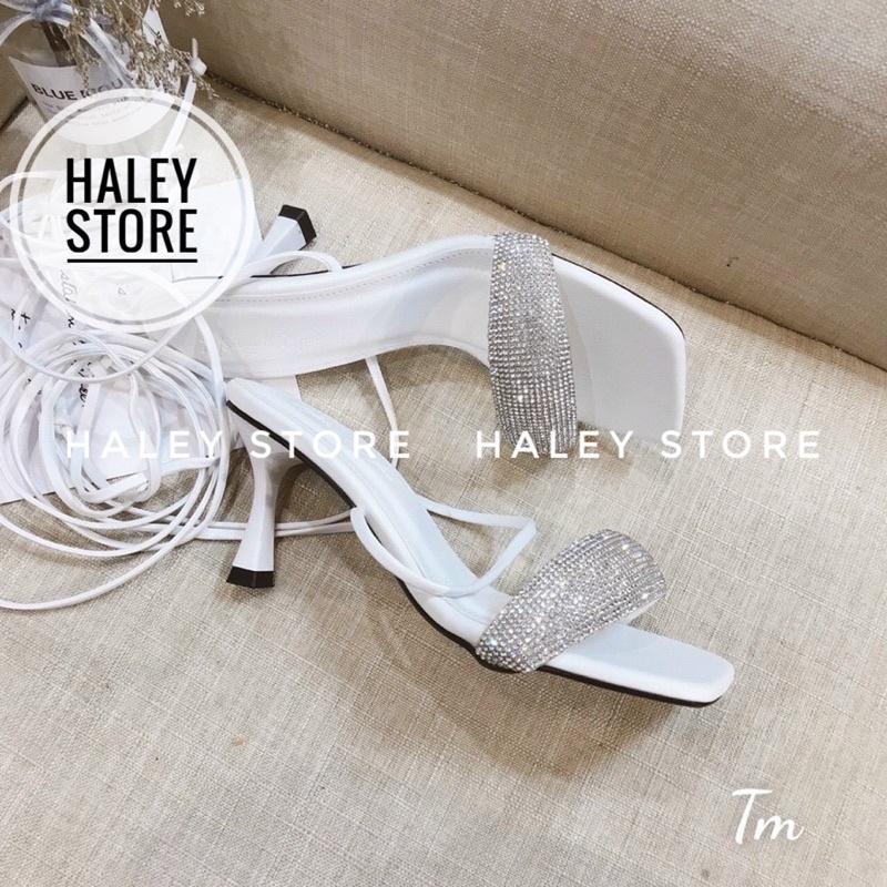 Giày sandal chiến binh nữ 7cm HALEY STORE quai ngang đính đá xoàn lấp lánh tiểu thư sang trọng cột dây rẻ bền đẹp