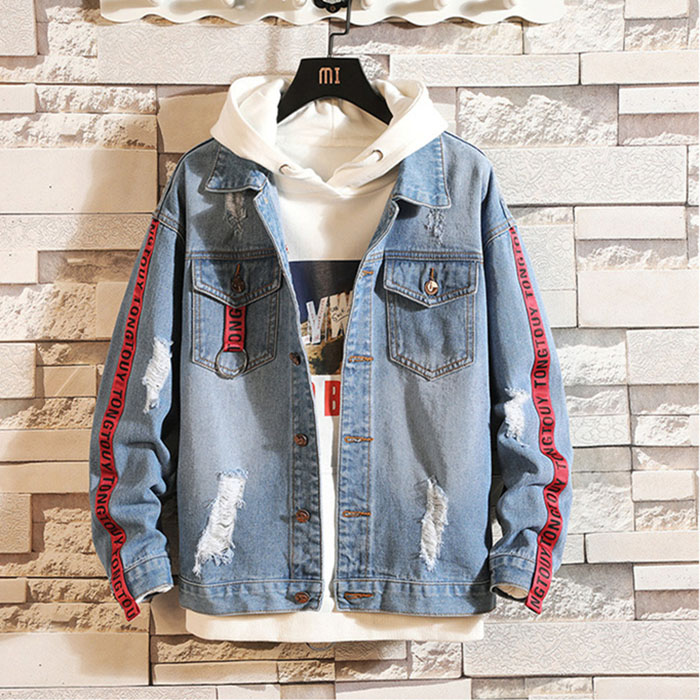 Áo khoác jeans nam vá rách phong cách đường phố