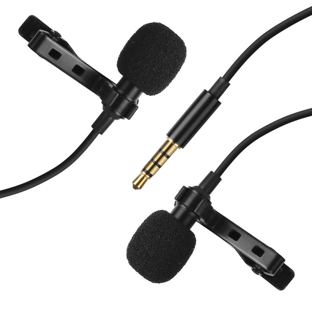 Omni-directional Electret Condenser Lavalier Microphone Dual Head with 3.5mm TRRS 4m Cable