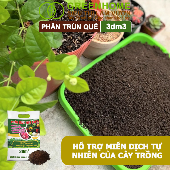 Phân Trùn Quế Bột Greenhome, Bao 3dm3, Nguyên Chất, Bổ Sung Dinh Dưỡng, Cải Tạo Đất