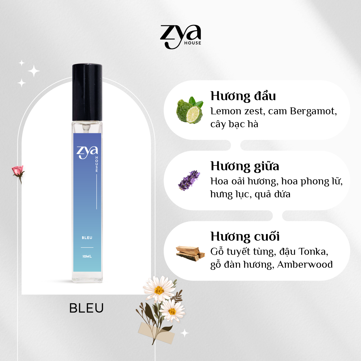 Nước hoa nam ZYA Bleu dung tích 10ml mùi hương gỗ thanh | EBMart