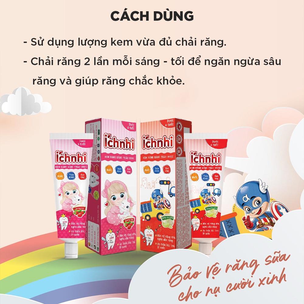 Kem đánh răng thảo dược Ích Nhi Nam Dược hương dâu tuýp 50g cho bé &amp;lt; 6 tuổi nuốt được, ngừa sâu răng