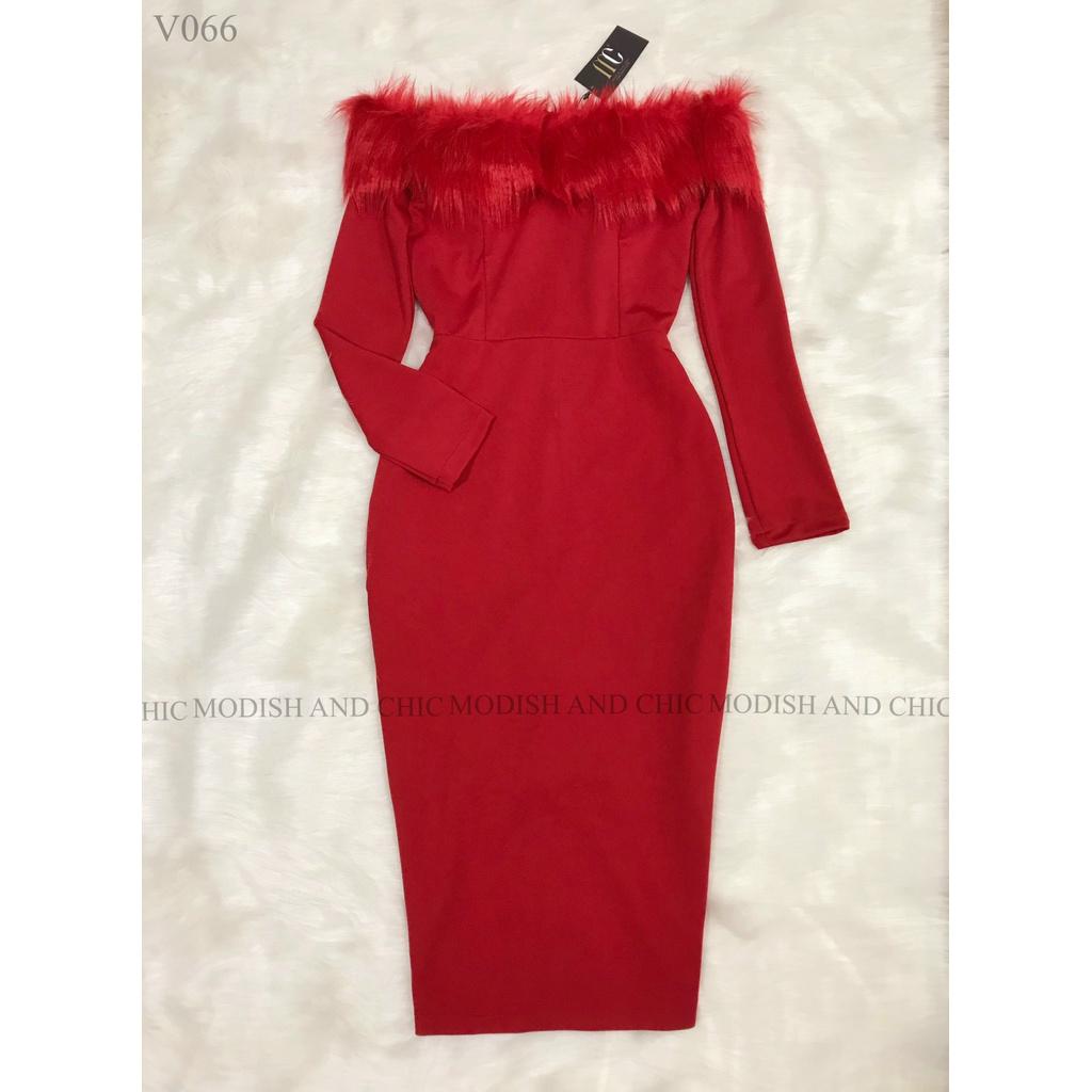 Váy Nhung đỏ body lông V066 - MC phân phối chính thức ( kèm ảnh thật shop tự chụp)