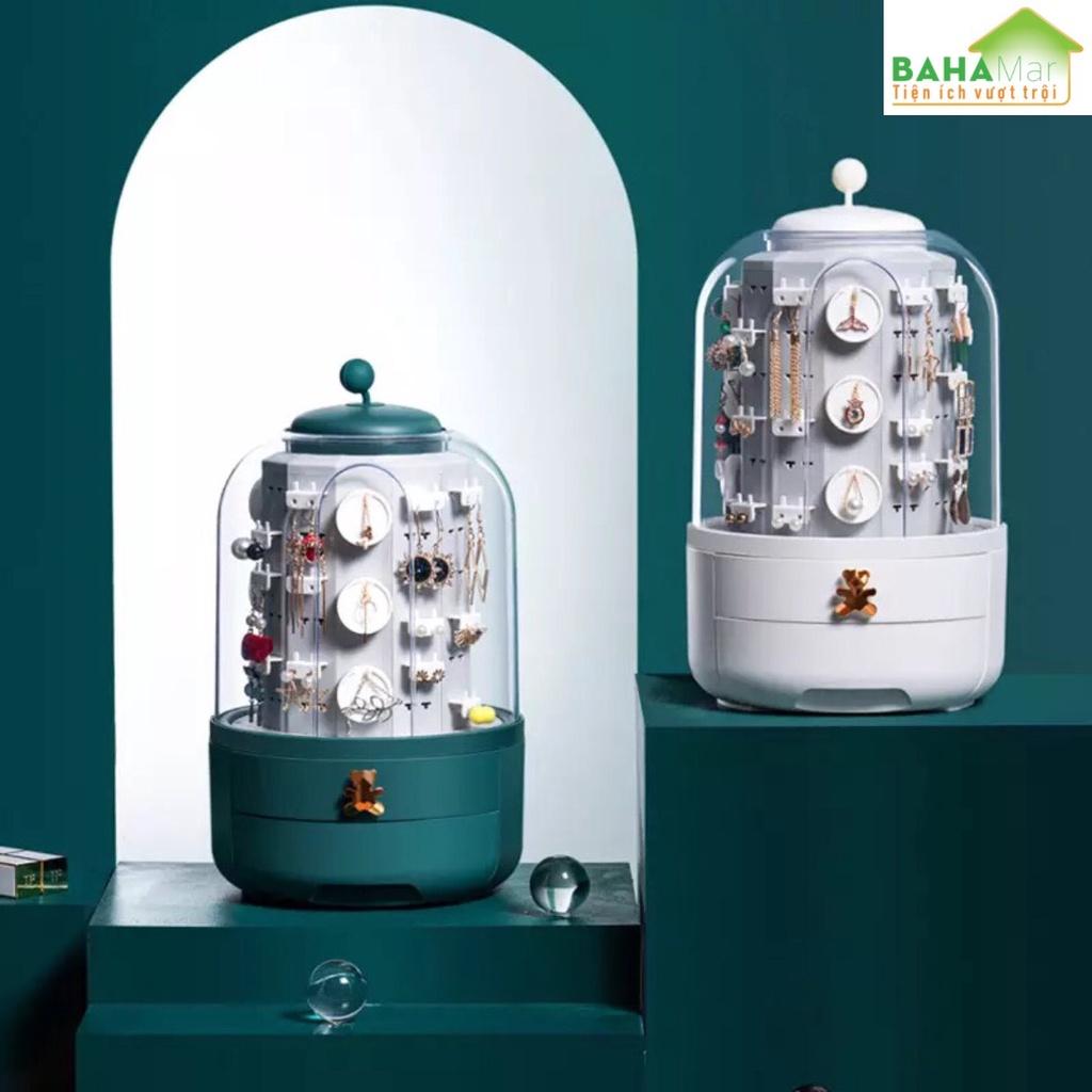 HỘP ĐỰNG TRANG SỨC ĐỂ BÀN XOAY 360 ĐỘ "BAHAMAR" An toàn trang sức, thiết kế móc có thể treo các đồ trang sức trong hộp