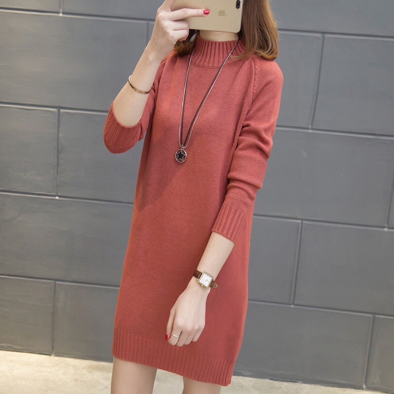 Áo len dáng dài Đầm len suông - CAM - Freesize &lt;65kg