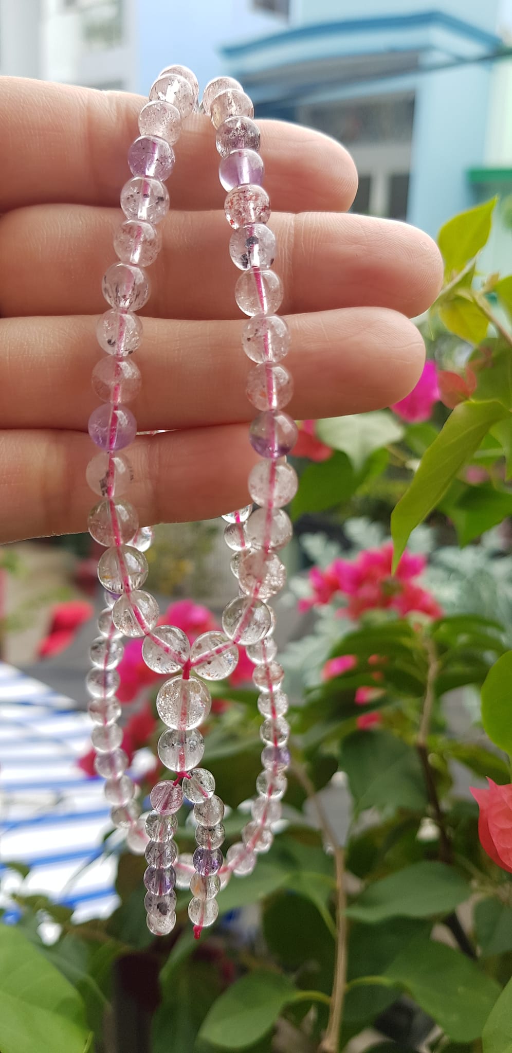Vòng chuỗi đeo cổ Đá Super Seven tự nhiên kiểu đẹp quá Hạt 6mm lên kiểu đeo rất xinh trẻ xinh đẹp màu tím trắng bóng đẹp sang Nữ đeo may mắn phối đồ lên rất là đẹp ạ
