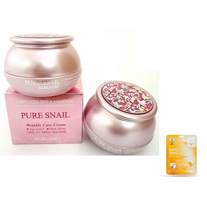 Kem Bergamo ỐC SÊN Pure Snail Dưỡng Trắng Tái Tạo Da KOREA + Tặng Mask 3W CLINIC_FRESH COENZYME Q10 MASK SHEET