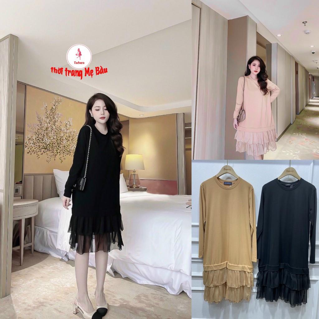 Váy bầu dài tay phối tơ đuôi cá size 50 -75kg .New 2 màu max xinh