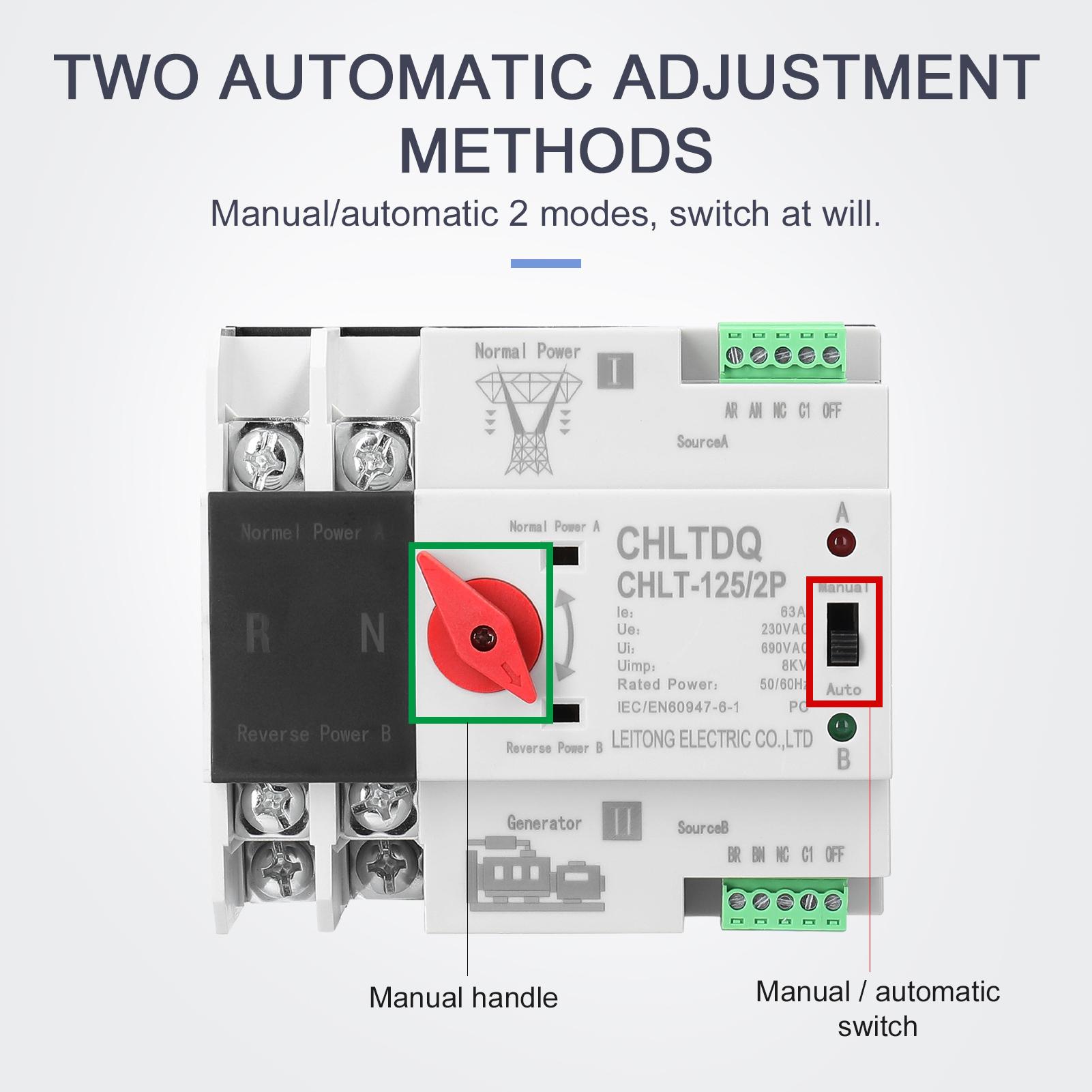 Compact Automatic Transfer Switch Electrical Selector Switches Dual Power Switch Solar Power Rail Type Household Power Transfer Switch