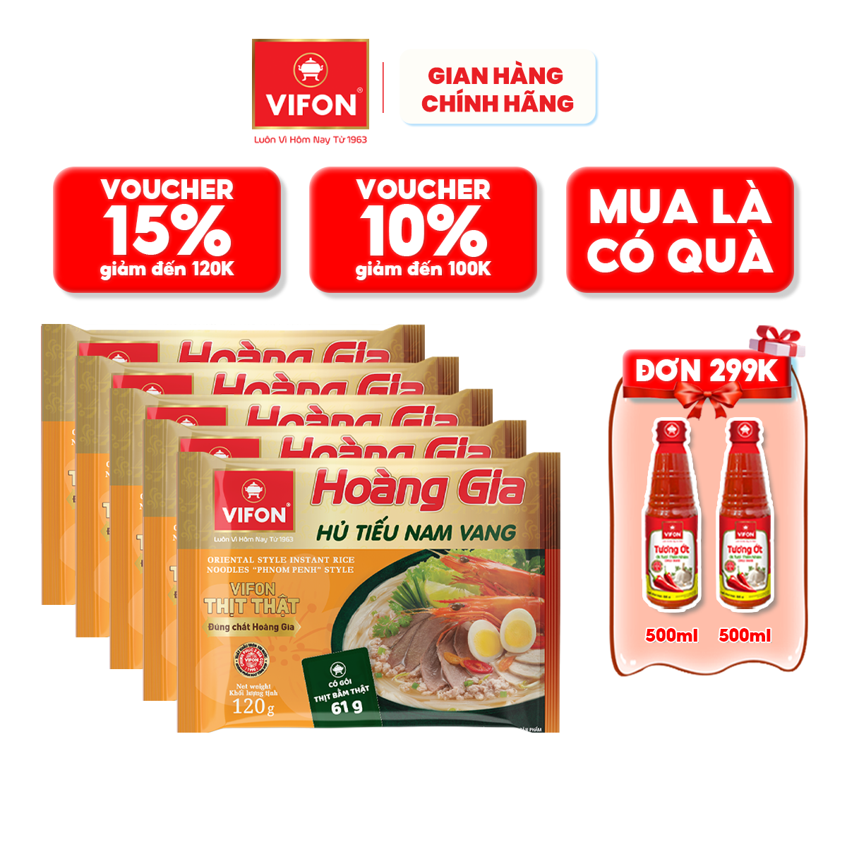 Thùng 18 Hoàng Gia Hủ Tiếu Nam Vang VIFON (120g / Gói)