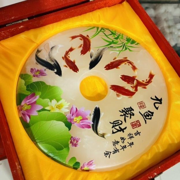 Đồng Điếu Tranh 3D Để Bàn Bằng Đá Ngọc Onyx Trắng - Đường Kính 16cm