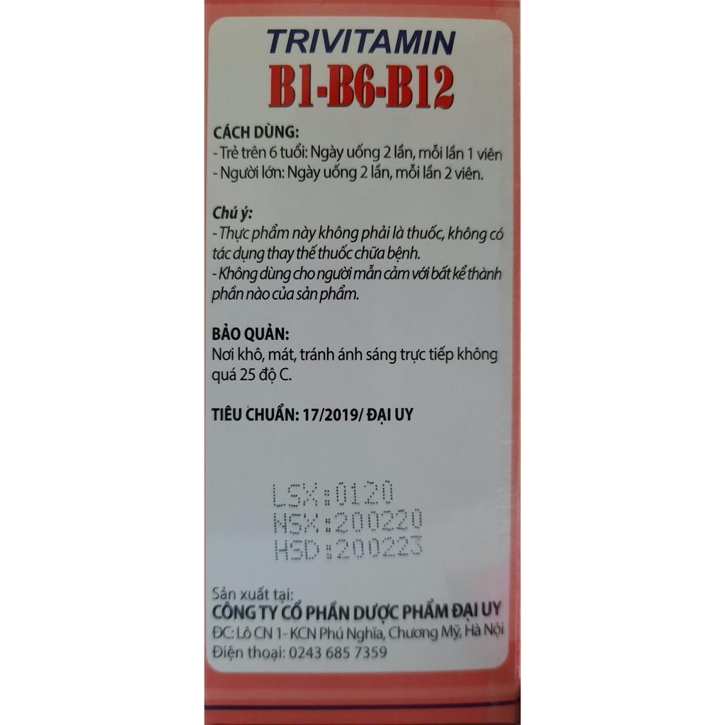 Vitamin B tổng hợp Đại Uy - Trivitamin 3B  (Hộp 10 vỉ x 10 viên nén)