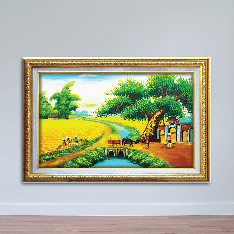 Tranh đồng quê Cây đa thanh bình - tranh trang trí phòng khách W972