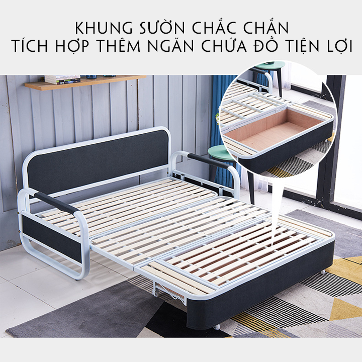 Giường sofa thông minh gấp gọn ,Ghế sofa giường đa năng khung thép , giường sofa gấp gọn,giường sofa thông minh,giường sofa gấp đa năng -KT 1,3m x 1,9m