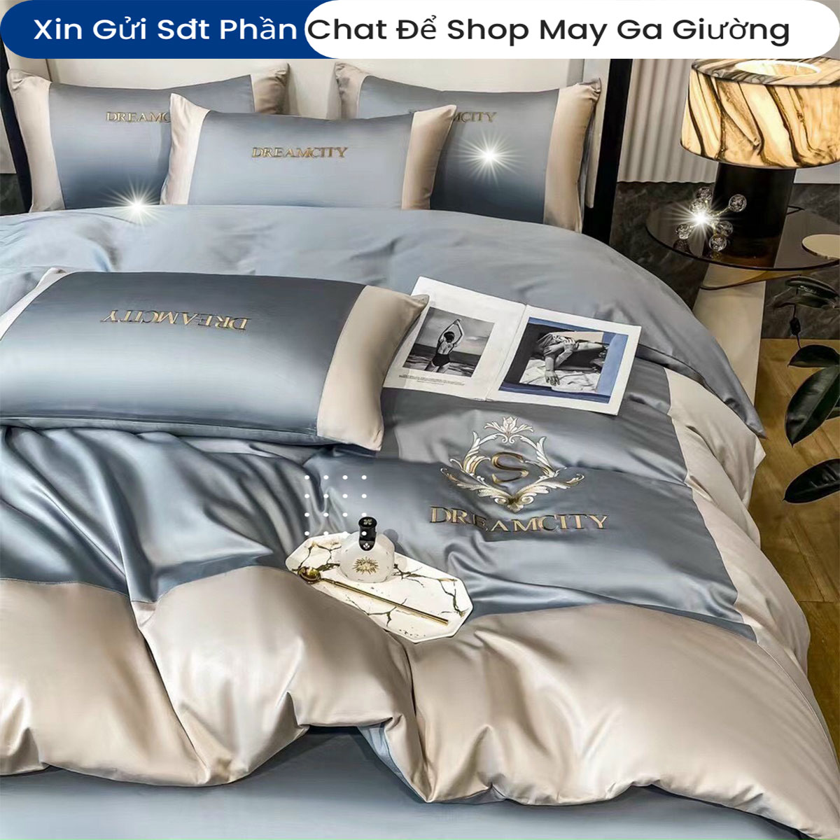 Bộ Chăn Ga Gối 5 Món Tencel  Lụa Cao Cấp Chuẩn Khách Sạn 5 Sao Bộ Ga Ra Drap Đệm Chăn Chần Bông Cao Cấp