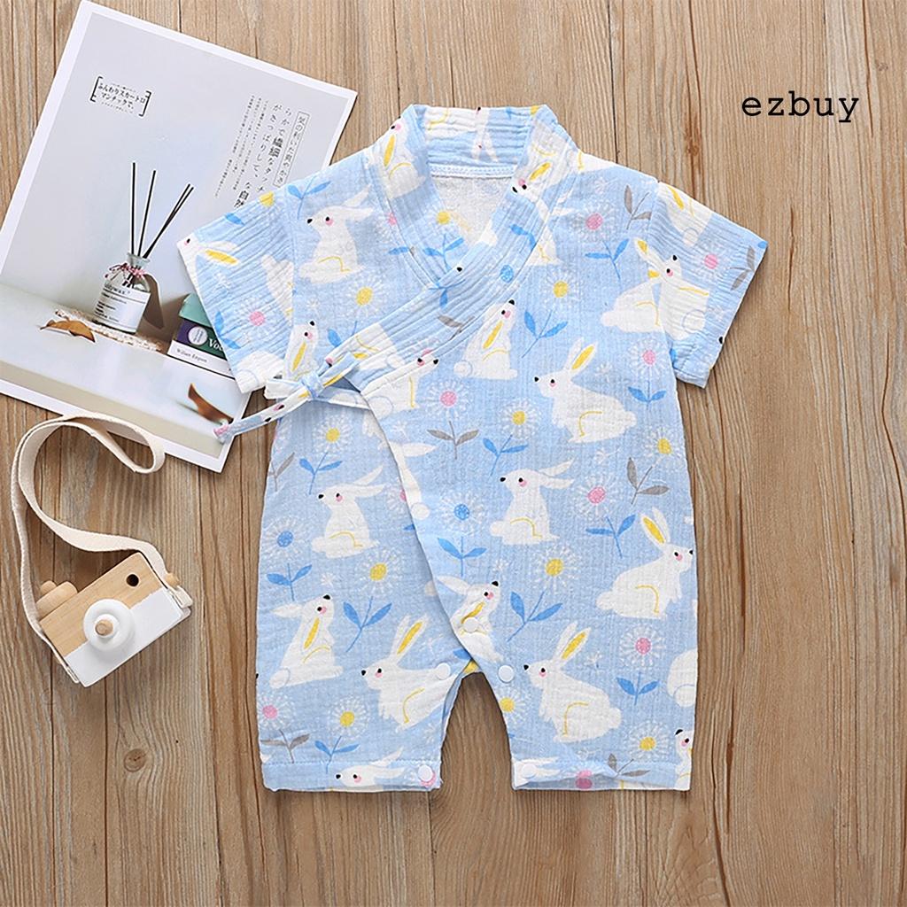 Bộ áo liền quần tay ngắn cổ chữ V chất liệu cotton thoáng khí thời trang cho bé sơ sinh