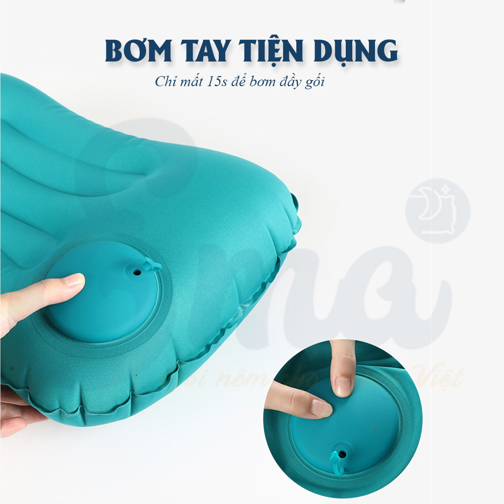 Gối đầu bơm hơi du lịch có sẵn bơm tay thương hiệu EMA - Nhỏ gọn - Tiện mang theo